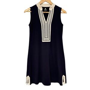 Spartina 449 Embroidered Sleeveless Shift Dress Womens S Navy Preppy Resort Chic